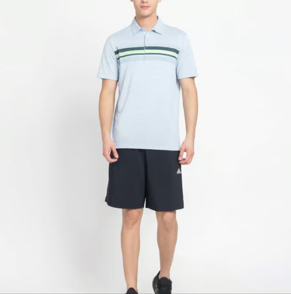 Adidas Mens Blue Stripe Collared Short Sleeve Button Up Polo Shirt Size Medium